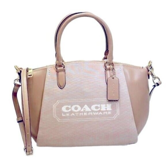 Coach Elise Badge Jacquard Chalk Taupe Satchel Shoulder Bag, purse, - Picture 4 of 12